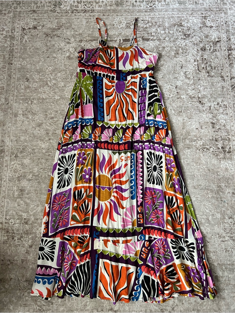 True Destinations Vibrant Sun Maxi Dress - Colorful Patchwork Print XL